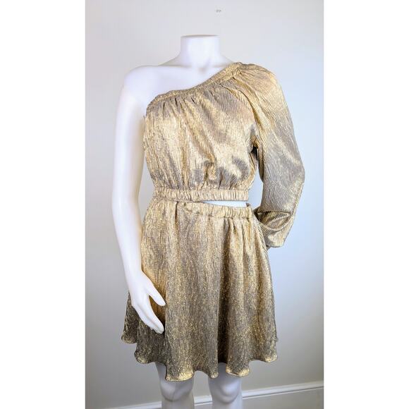 NEW Vici Summer of Diane Gold One Shoulder Waist Cutout Minidress Size Medium - Picture 4 of 11